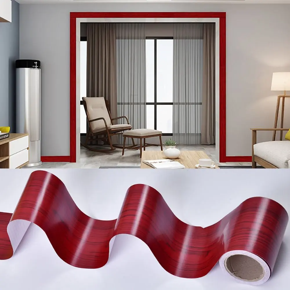 10M/Roll Windowsill Waist Line Wallpaper Door Frame Waterproof Waveguide Line Wood Grain Self-adhesive Wall Border Sticker