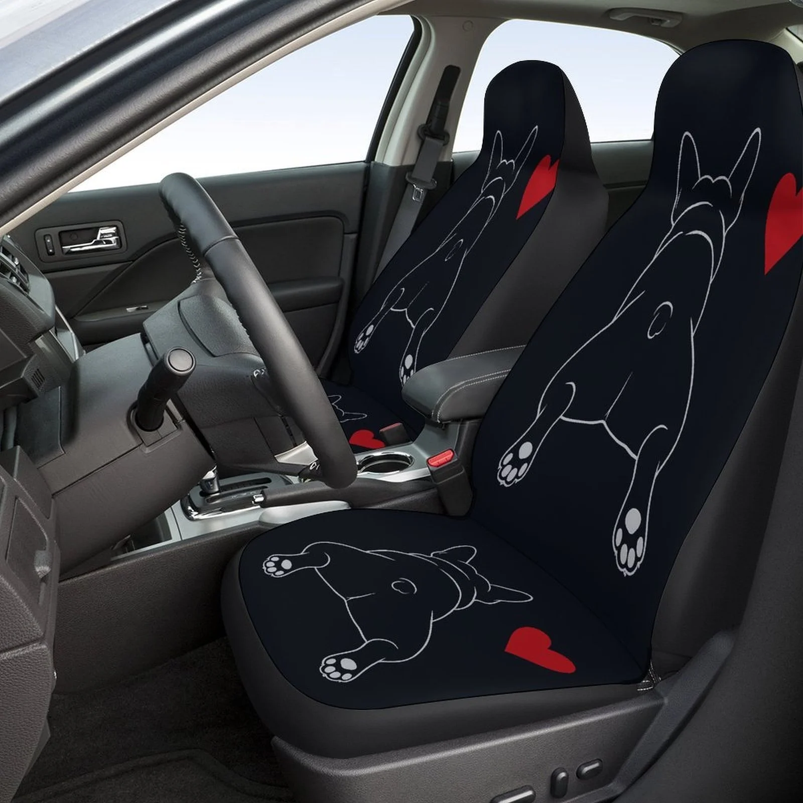 French Bulldog Love Themed Car Seat Cover Set For Most Cars, Decorative Trendy High-quality Car Seat Protector Covers Full Set,