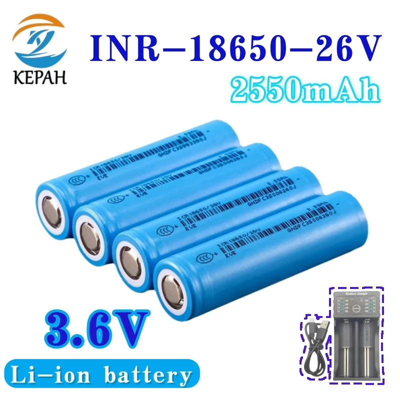 ICR 18650 Lithium-Batterie |   3,6V 2550mAh Akku mit großer Kapazität, kompatibel mit 26V-Geräten, wiederaufladbar und kompatibel mit Taschenlampen