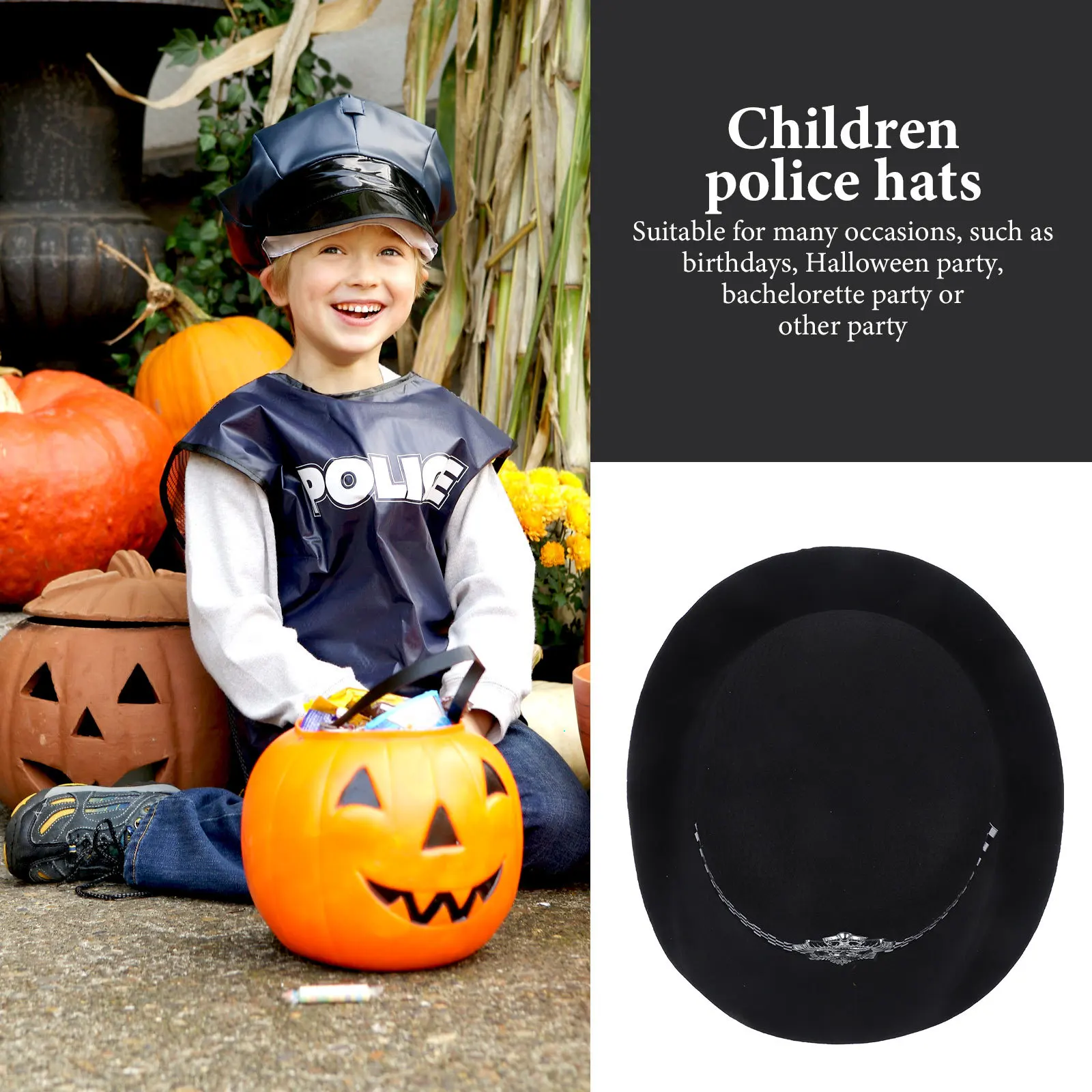

2pcs Kids Police Hats Children Policemen Caps Adjustable Felt Cloth Party Cosplay Halloween Costume Accessories Stage
