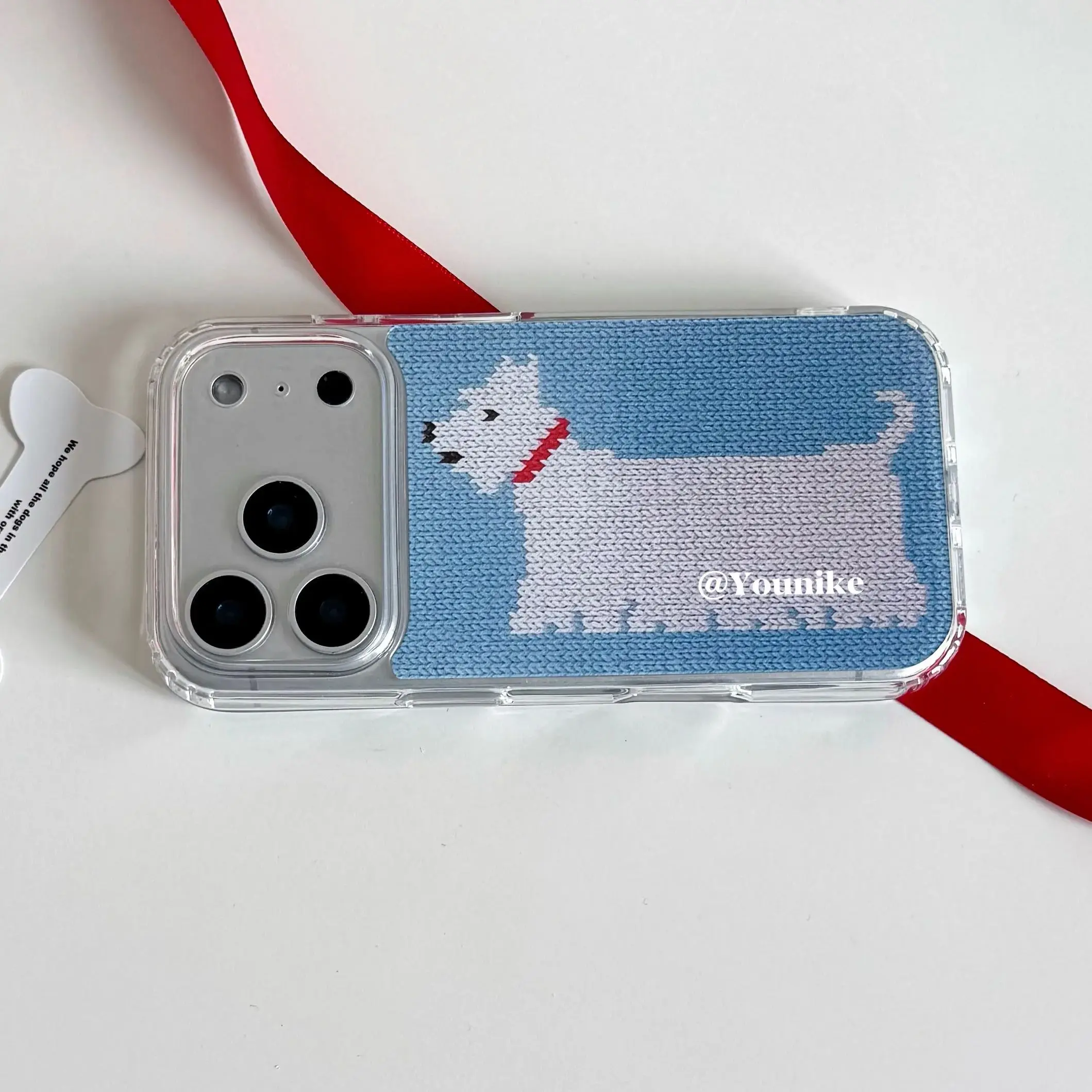 Korean Ins Knitted Printed Western Highland Dog Cute Phone Case For iPhone 17 16 15 14 13 12 11 Pro Max 7 8 Plus MINI Y2K Cover