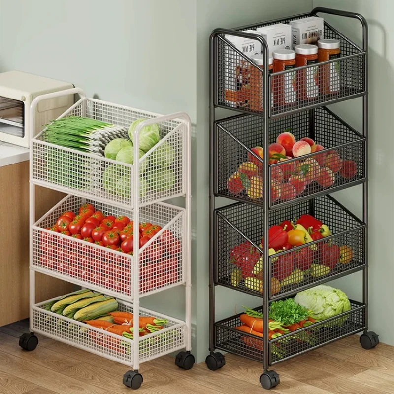 

Kitchen Multifunctional Shelf Floor-to-ceiling trolley Fruit and vegetable storage rack with wheels Movable