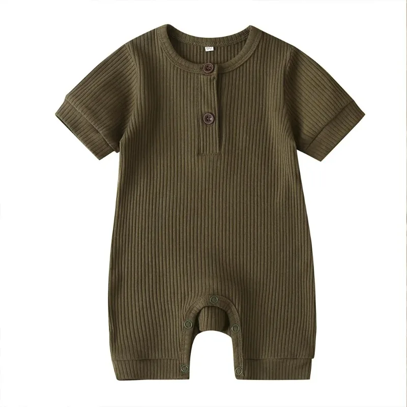 

Newborn Baby Boys Girls Short Sleeve Romper Summer Toddler Clothes Infant Solid Color Knit Rib O Neck Jumpsuits Playsuit Outfits