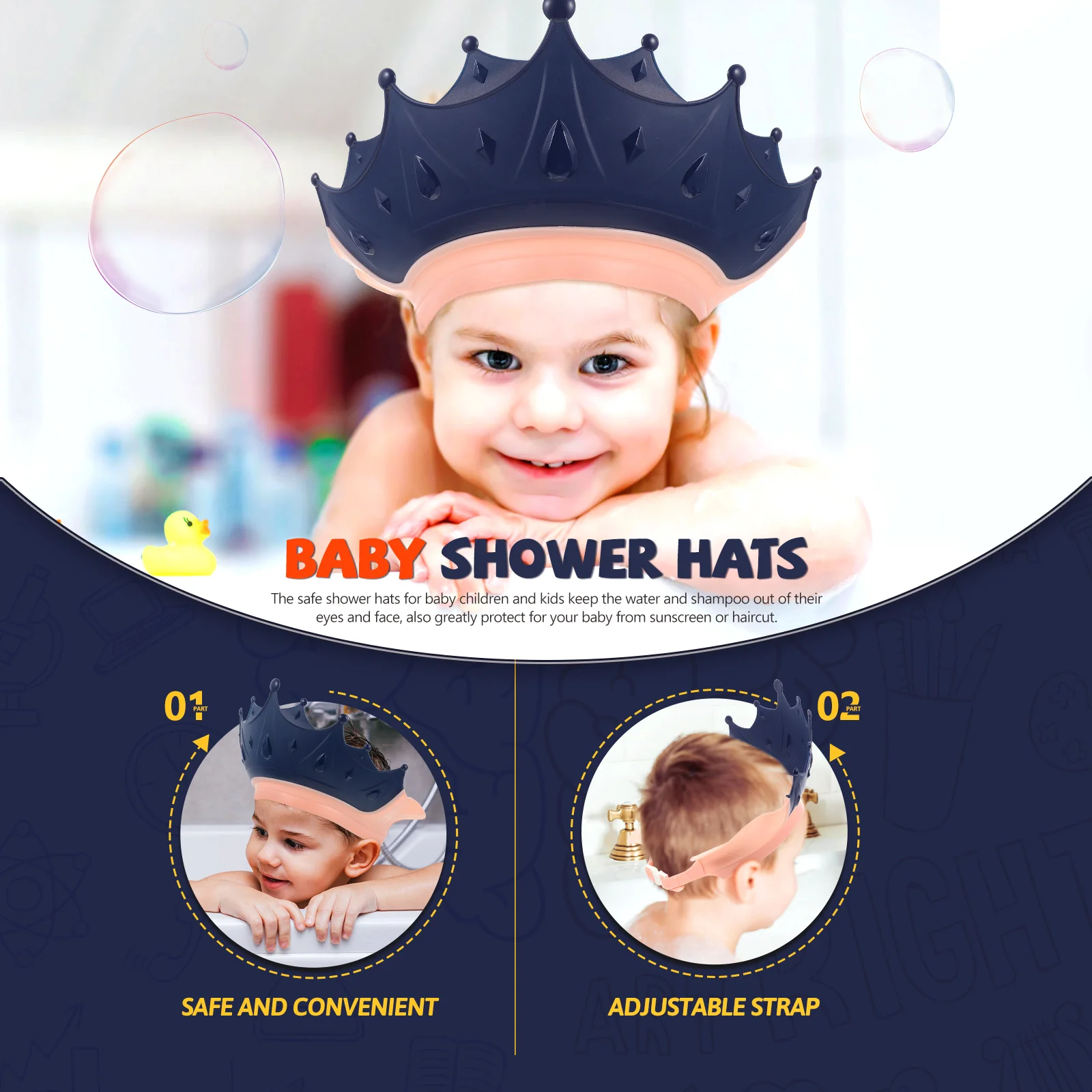 

Baby Bathing Hat Waterproof Adjustable Kids Hair Shower Hat for Shampoo Haircut Sun Shade Flexible Comfortable