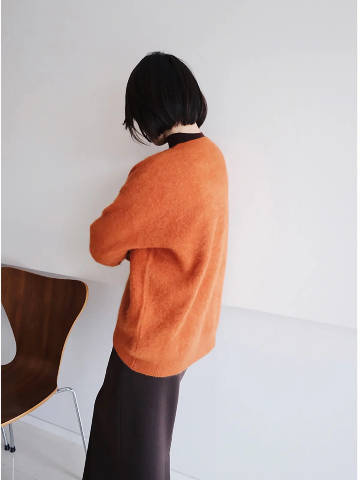 

Свободный вязаный свитер с V-образным вырезом и длинными рукавами из 100% шерсти, с цветочным узором, повседневный, для города, вязаный топ