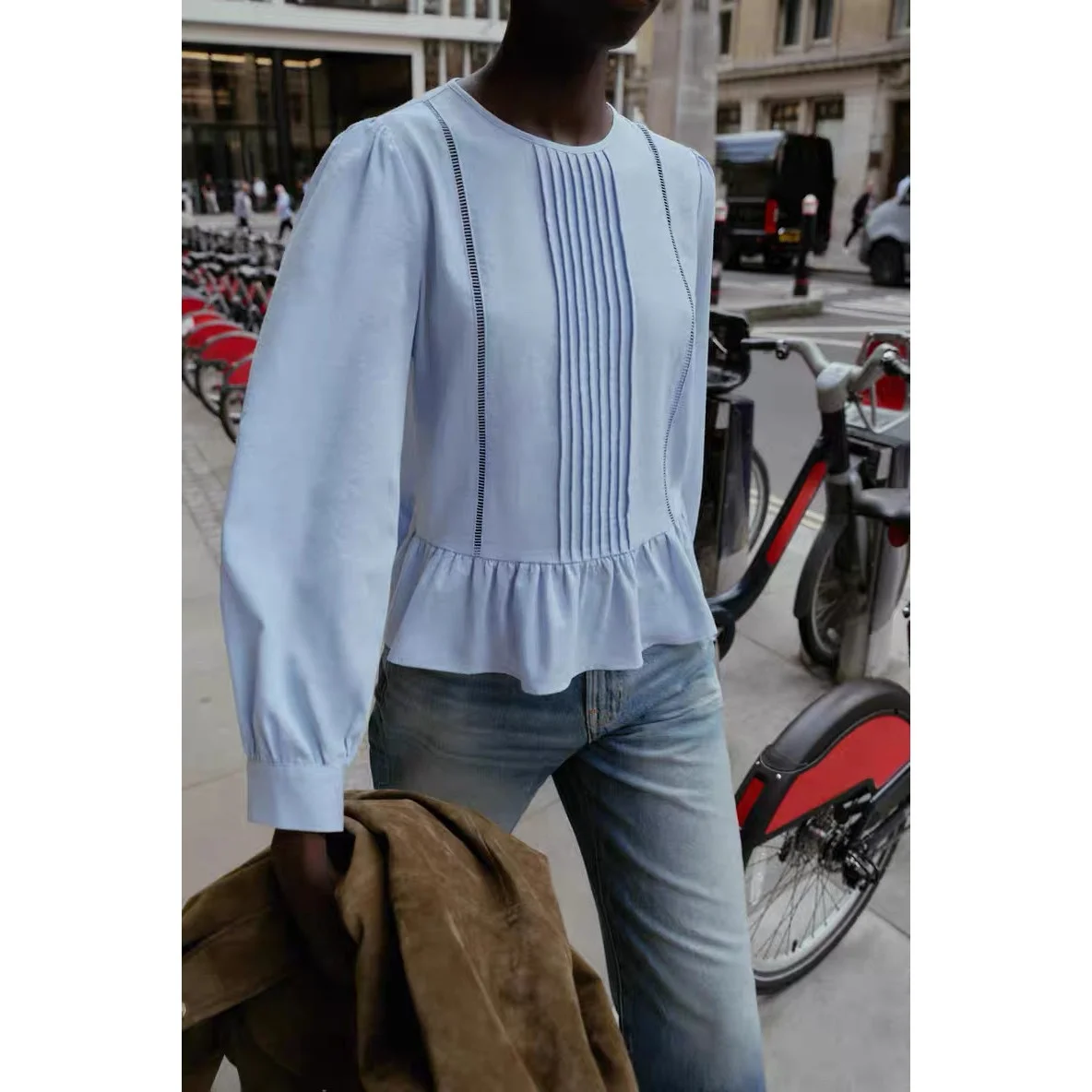 

French Sle round Ne Vertical Lace irt Lazy Sle Retro Anti-Aging Slimming Women's Premium Casual Loose Fit Long Sve