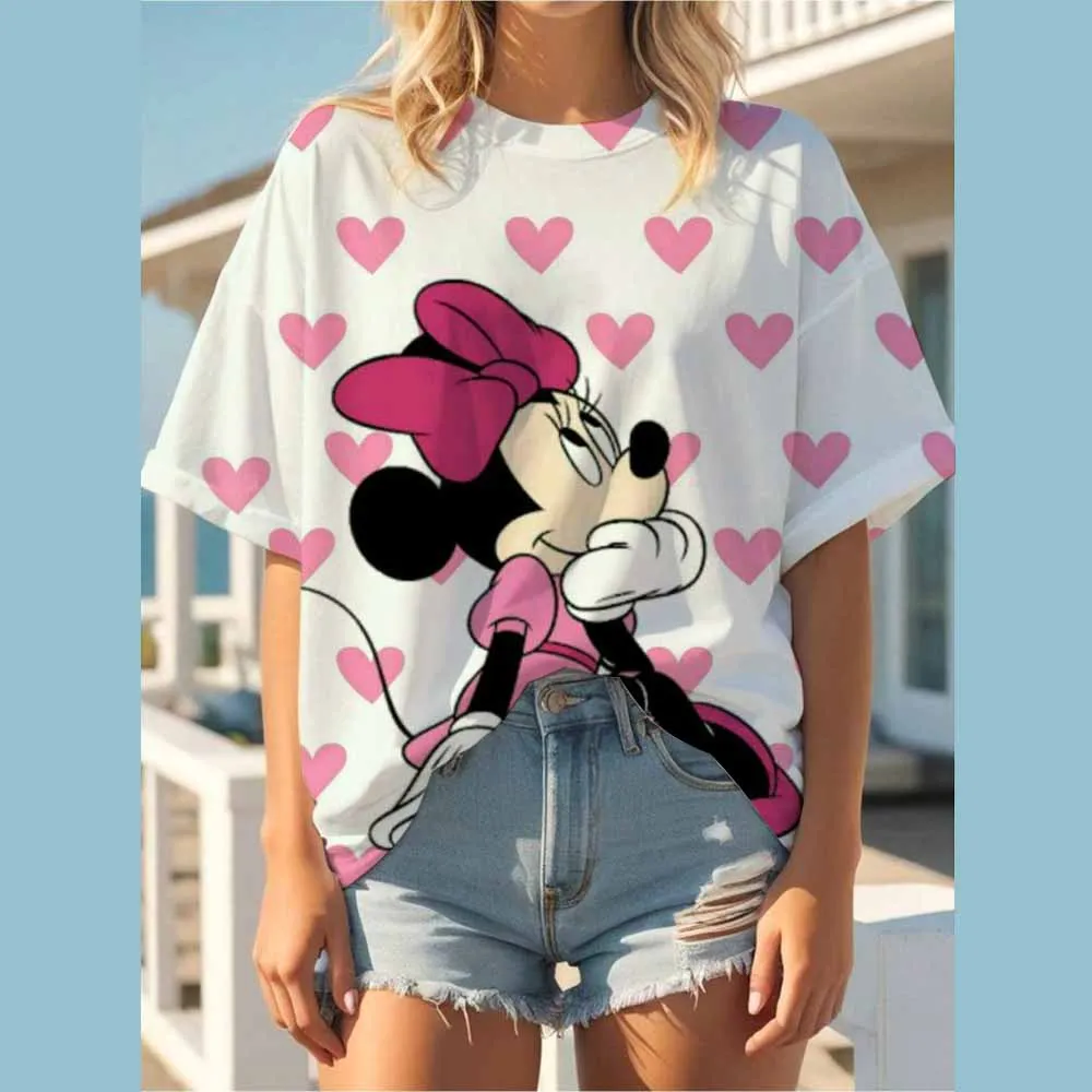 

Cartoon Mickey Minnie Disney Harajuku Retro Summer Kawaii Tops Women's Ulzzang Oversized Cotton Comfortable Fashion T-Shirt
