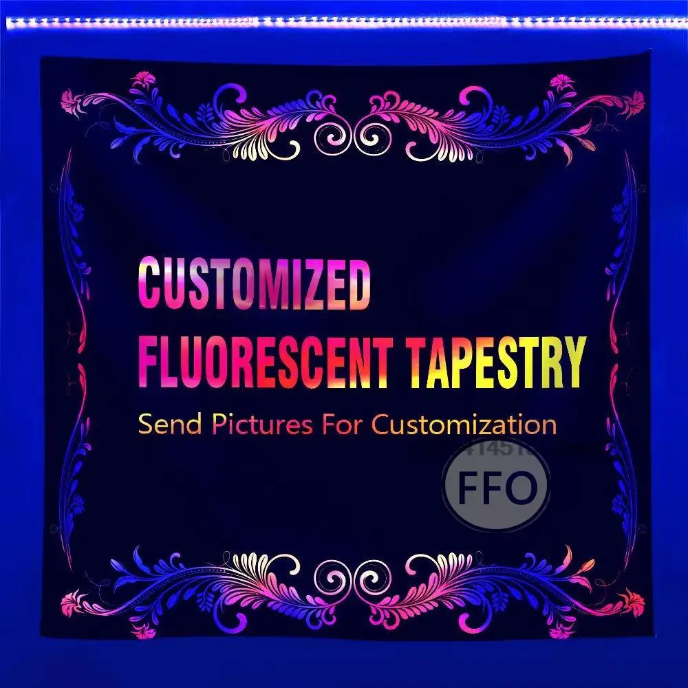 Custom Blacklight Tapestry UV Reactive Trippy Hippie Black Light Tapestry Aesthetic Wall Decor Neon Tapestries Party Backdrops