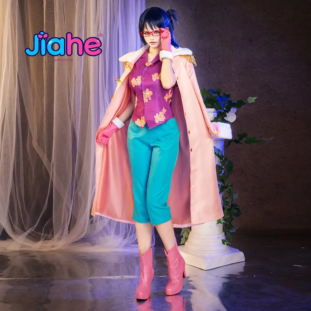 Anime OP Tashigi two years later Cosplay  Costume  Women pink coat floral shirt gloves glasses Halloween party suit tailor-made - view 3