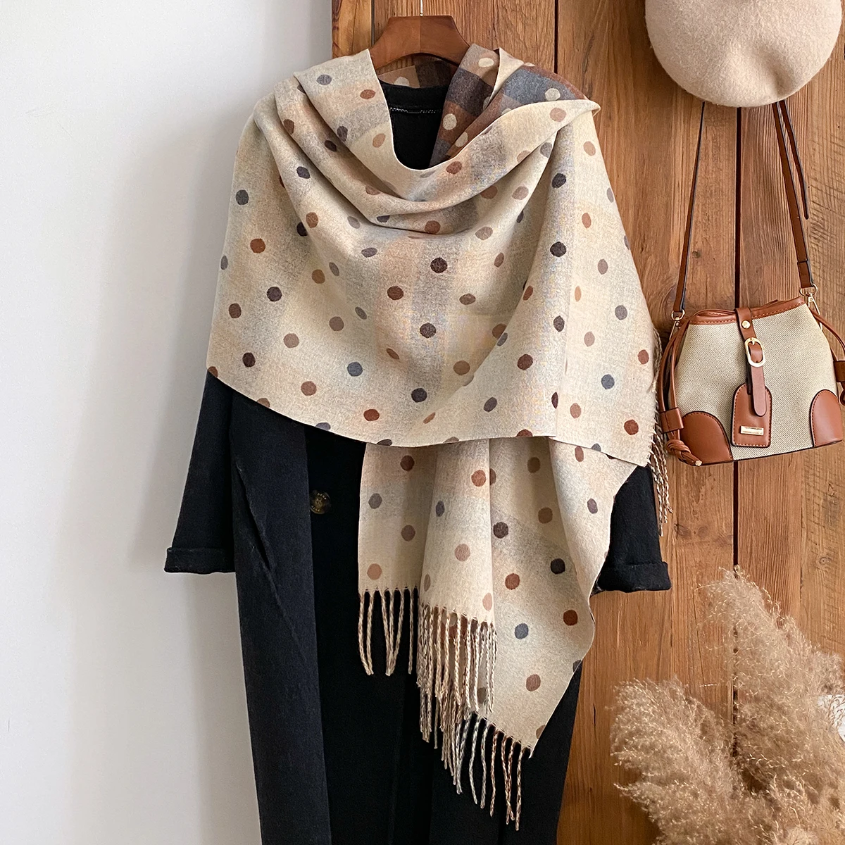 

Elegance National Style Print Scarf Soft Warm Long Tassel Pashmina Shawl Autumn and Winter Outdoor Coldproof Windproof Blanket