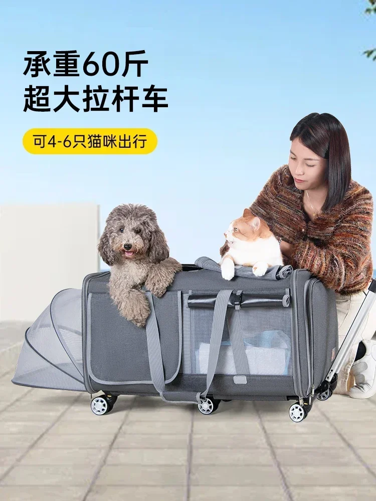 Large pet trolley case Hatchback large capacity portable going out cat bag two car kennels cat dog dog pull car