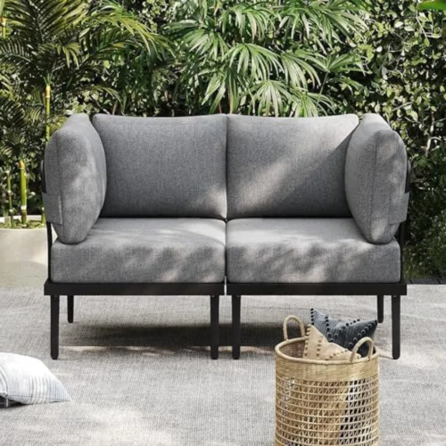 Metal Patio Furniture Set for Outdoor Living Spaces, Powder-Coated Aluminum in Slate Gray, Weather-Resistant and Low-Maintenanc