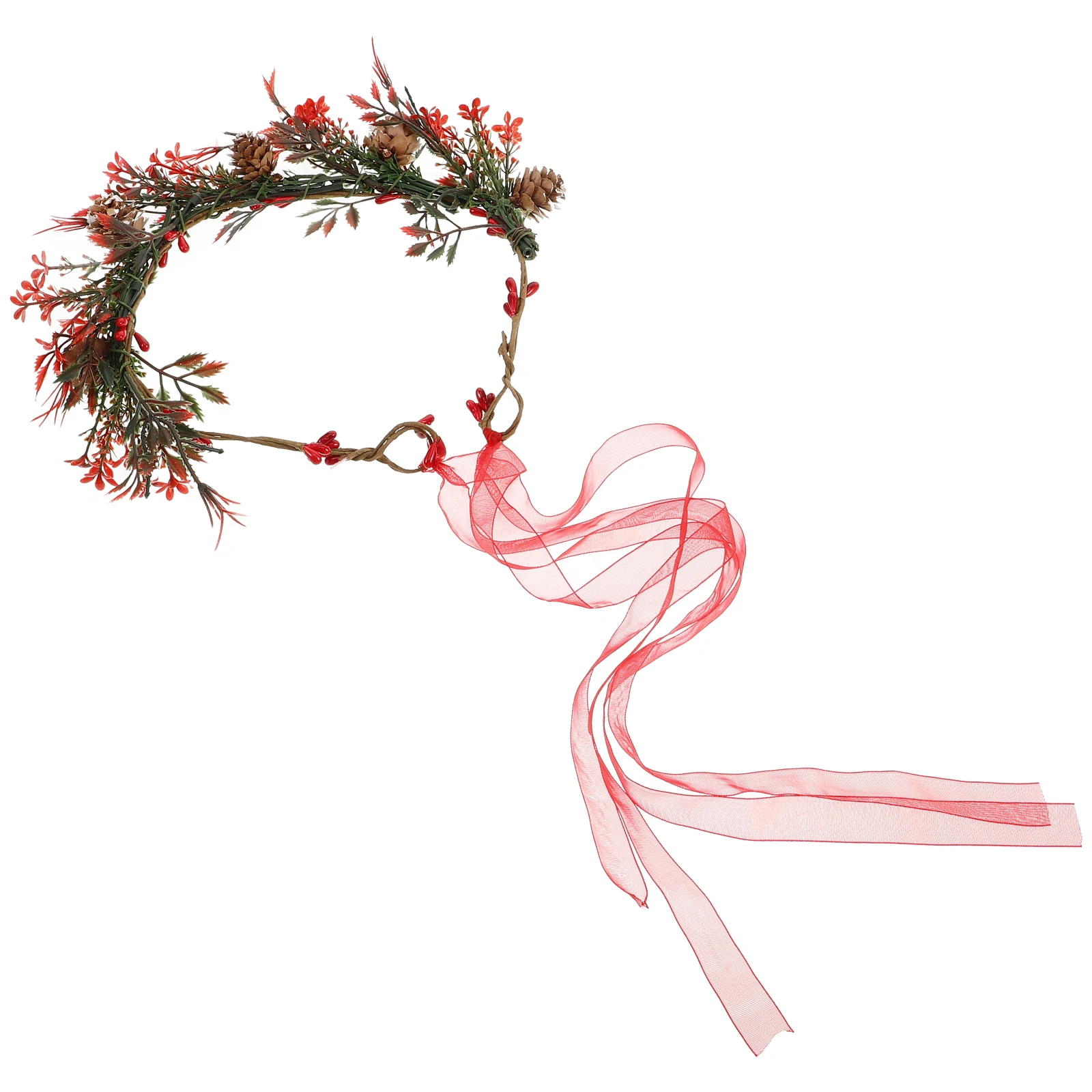 Flower Crown Hair Accessories Red Berry Pine Floral Headpiece For Christmas Wedding Party Prom Photo Shoot Holiday Bridal