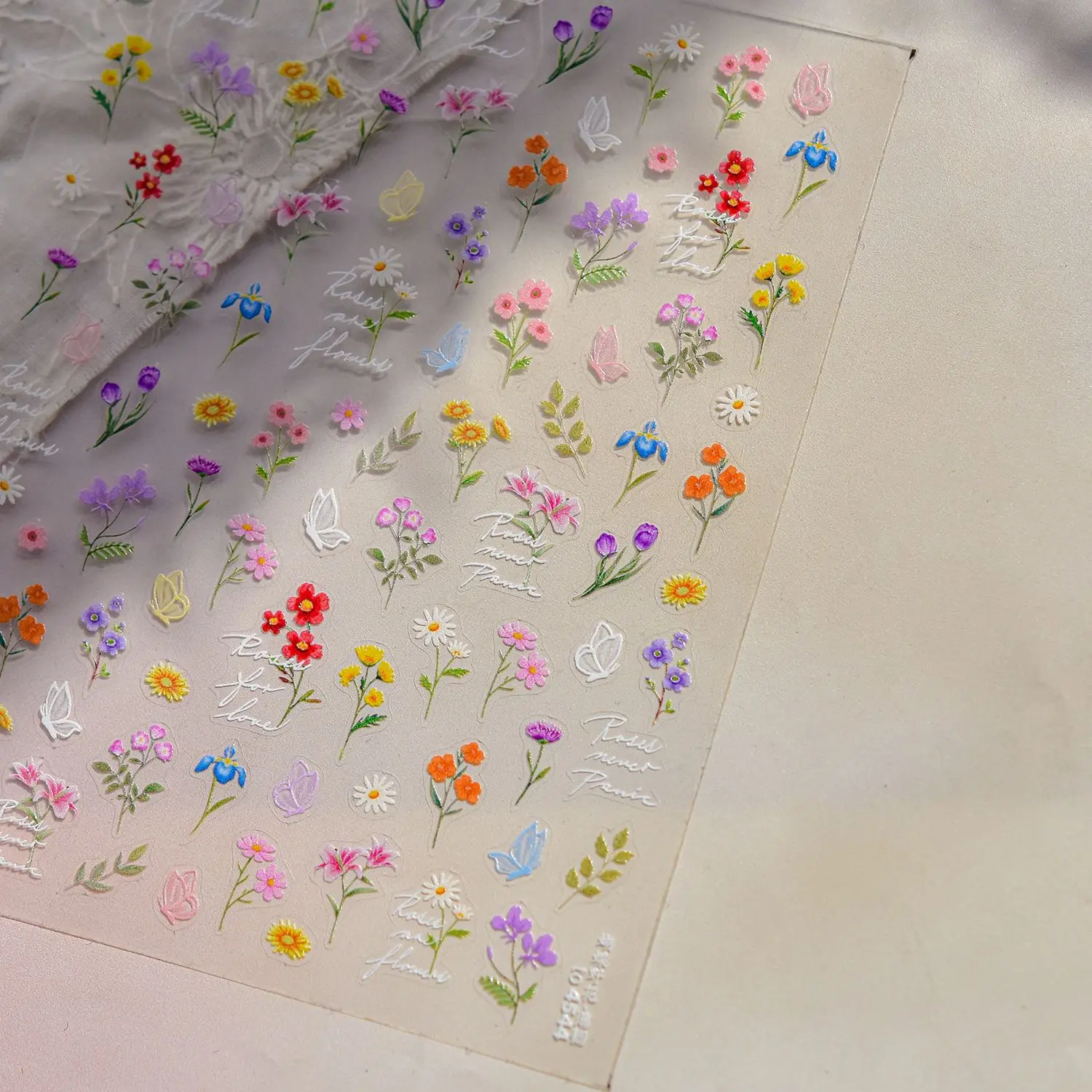 화려한 봄 꽃 5D 세련된 젤리 미니 꽃잎 화환 블루 그린 핑크 섬세한 자기 접착제 네일 아트 스티커 매니큐어 데칼