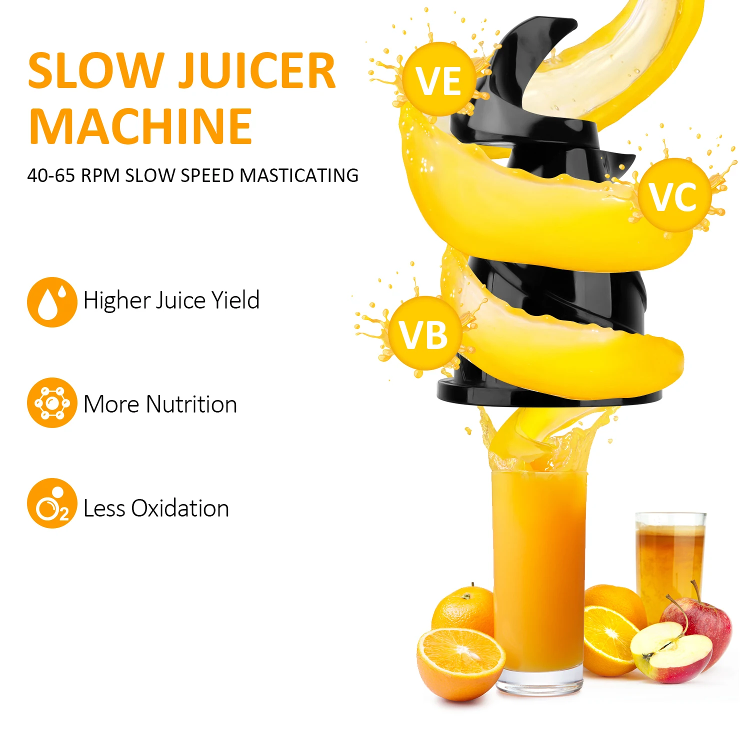 220V EU plug Cold Press Juicer,with 130mm Feed Chute,Fit Whole Fruits & Vegetables,High Juice Yield, Slow Masticating Juicer