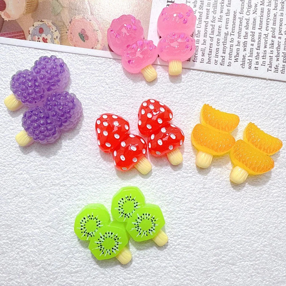 10PCS Shiny Orange Fruit Skewers Miniature Flat Back Resin Cabochons For Hairpin Scrapbooking DIY Home Decor Craft Accessories