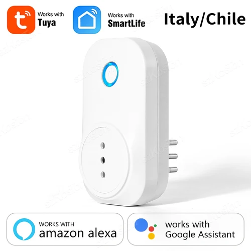 Enchufe inteligente Tuya de Italia, Chile, WiFi, Monitor de potencia de 16A, función de sincronización, Control por aplicación Smart Life, funciona con Alexa y Google Home