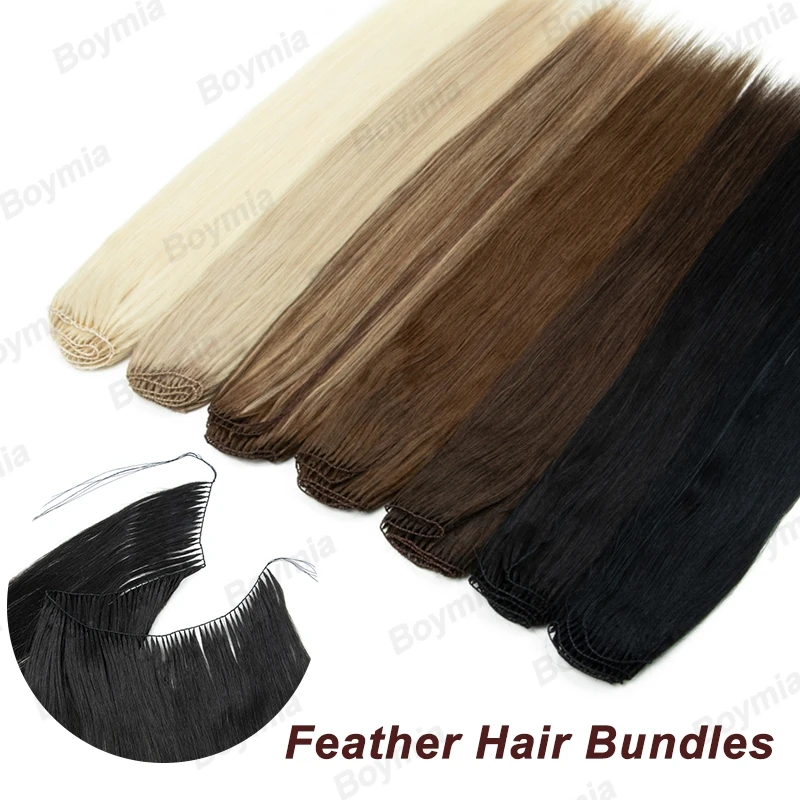 Feather Hair Extensions Natural Human Hair Bundles Non-Remy Invisible Micro Ring 40cm Weft 100 Strands Feather Hair Extension