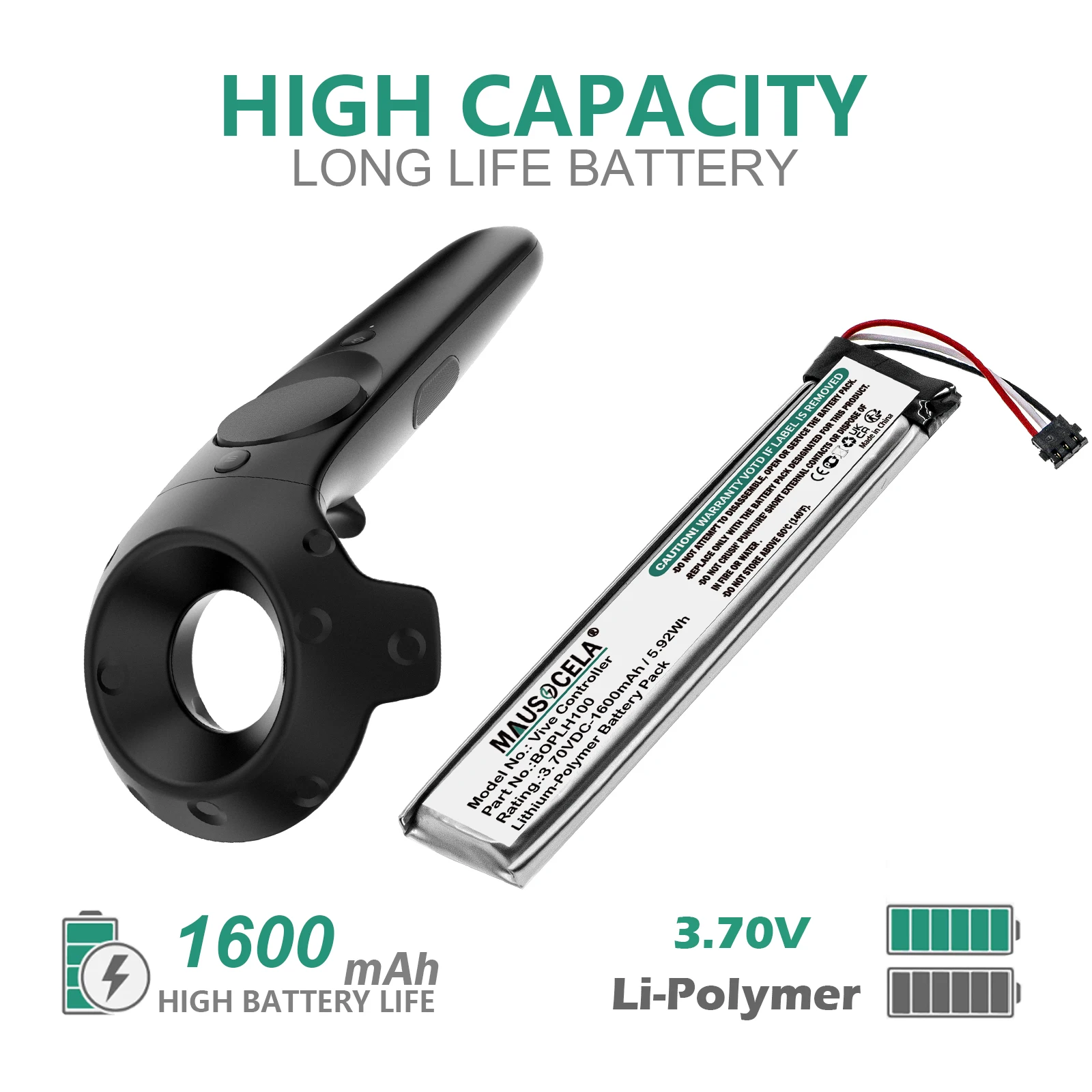 

1600mAh VR Battery For HTC:35H00244-00M,BOPLH100,Vive Controller,Vive Controller VR,Vive Handle Controller VR,VIVE VR SS,Toolkit