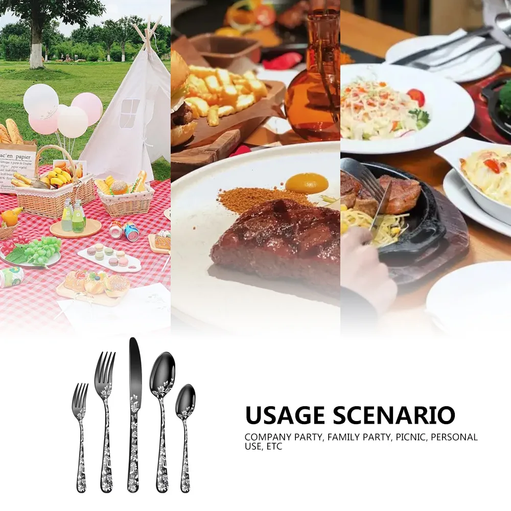 20PCS Flatware Set Stainless Steel Mirror-Polished Cutlery Knives/ Forks/ Spoons/ Tea Forks/ Teaspoons for Kitchen Restaurant