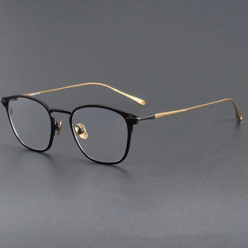 Men Women Distressed Antiqued Square Myopia Glasses Frame Male Female Classic Vintage Aged Black Gold Pure Titanium Spectacles