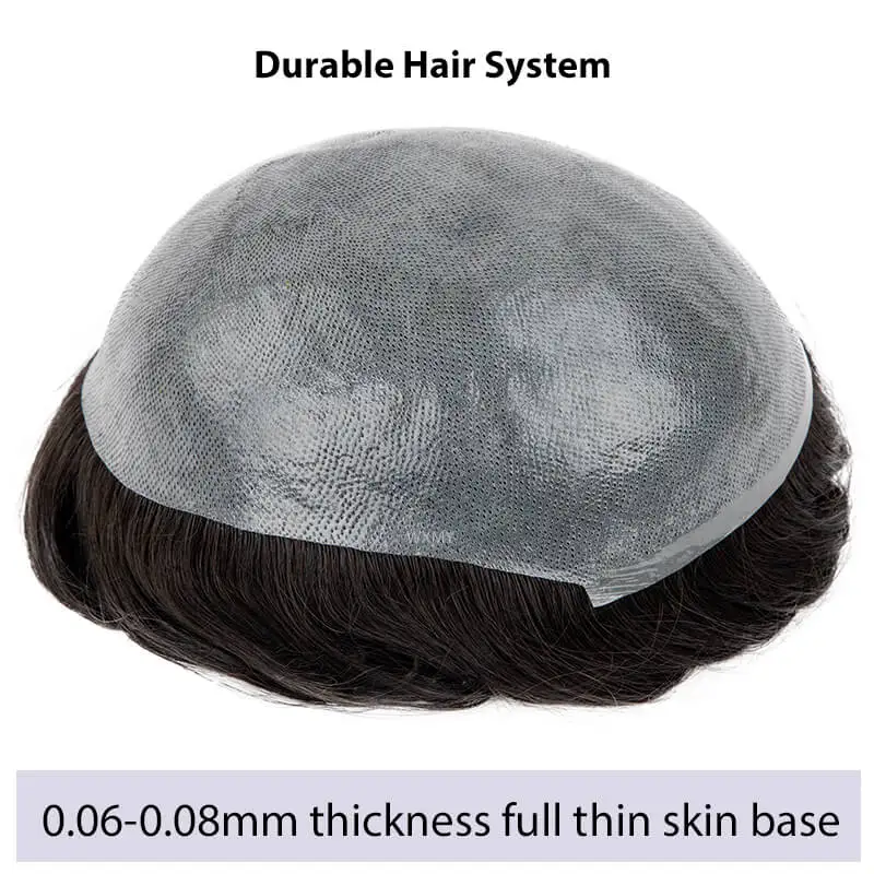 Durable Knotted 0.06-0.08mm Skin Male Hair Prosthesis 100% Natural Human Hair Men's Wigs Toupee For Men Capillary Systems Unit