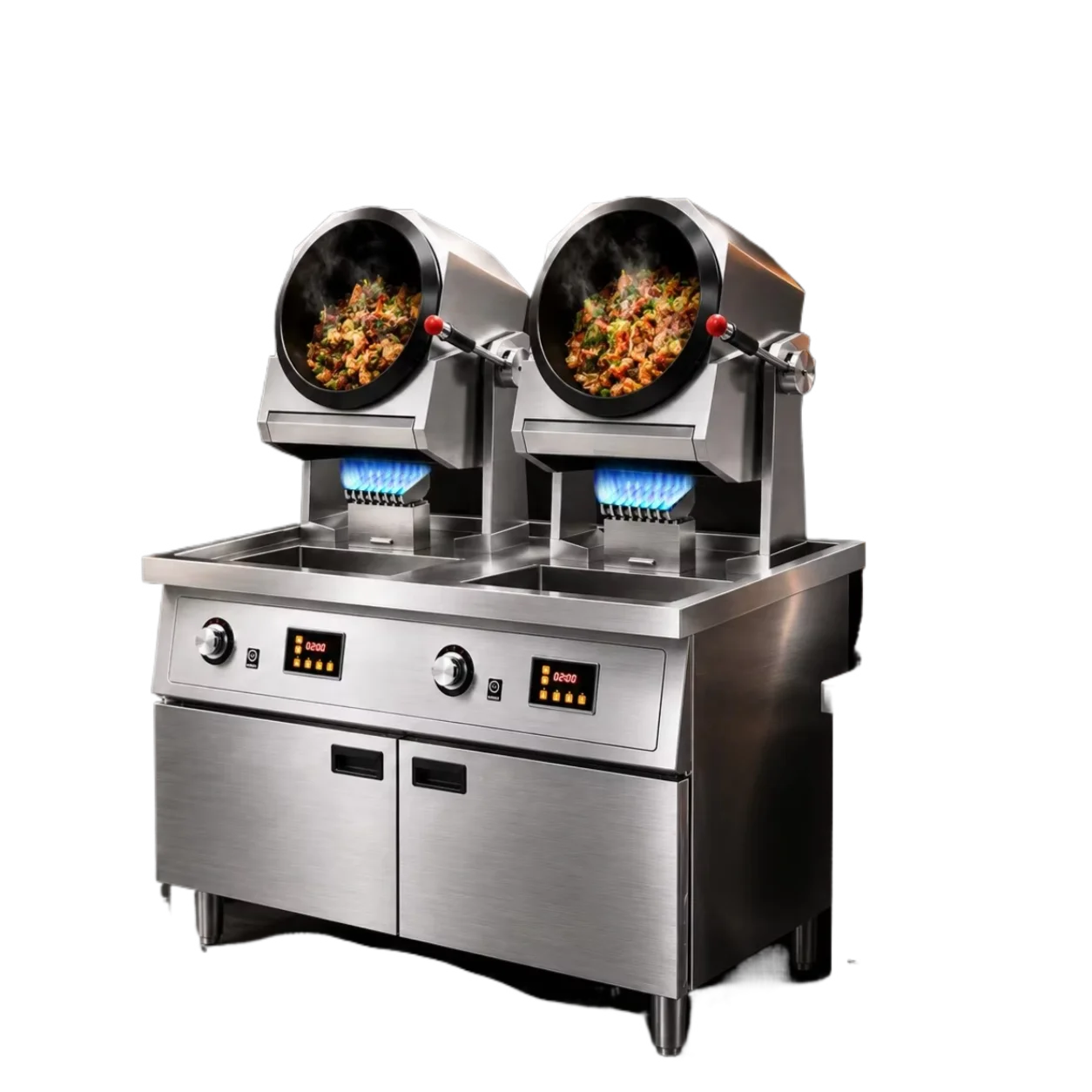 Automatic Food Processor Gas Commercial Cooking Machine Intelligent Rotary Stir Fry Wok Robot With Cabinet Base