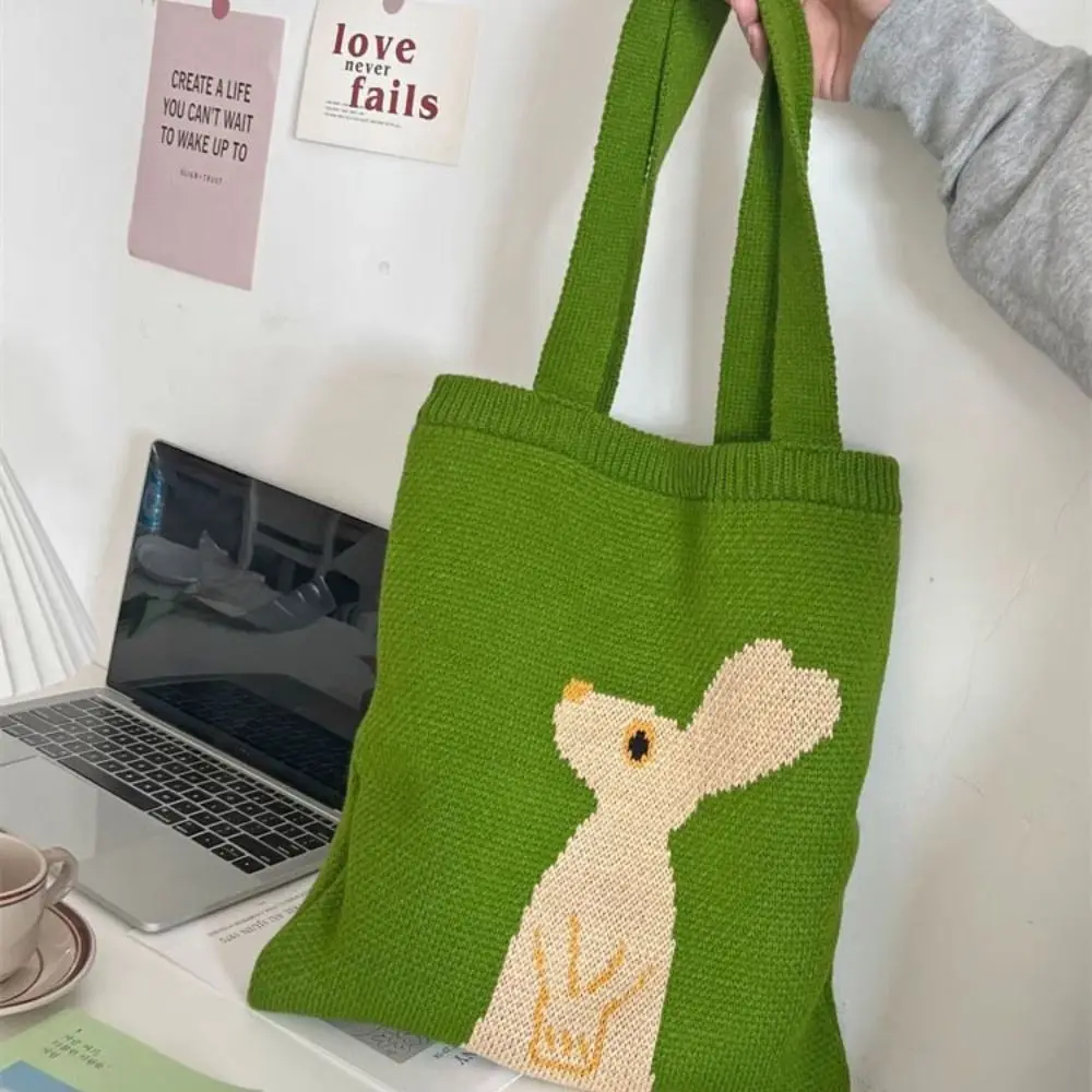 

Fashion Animal Rabbit Handbag Green Handmade Crochet Bag Large Capacity Boho Weave Shoulder Bag Travel