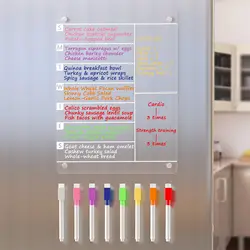 Acrylic Meal Planner Magnetic Menu Board for Kitchen Fridge w/ 8 Markers, Clear Refrigerator Weekly Dry Erase Calendar Planning