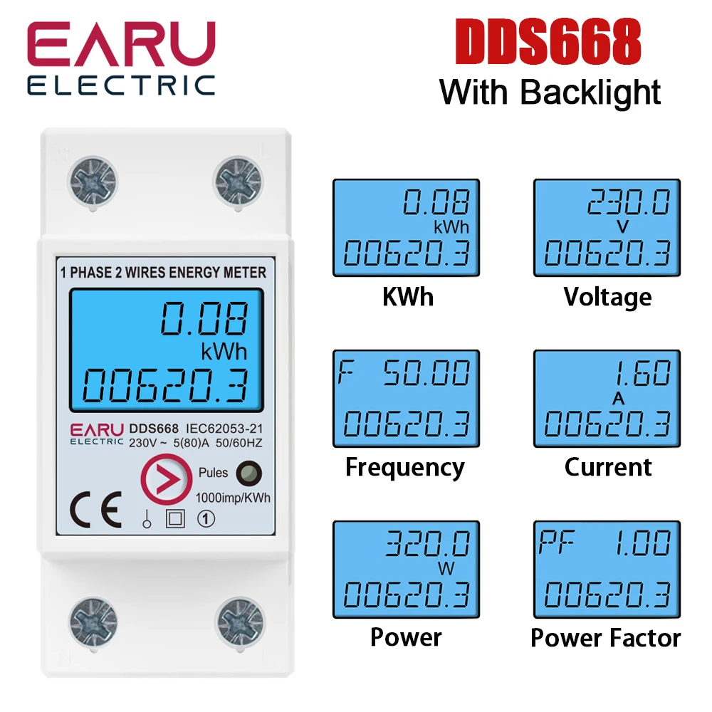 EARU AC 110V 230V Einphasiger Digitaler Energiezähler mit Nullstellungsfunktion kWh Spannung Strom Stromverbrauchszähler Elektrisches Wattmeter