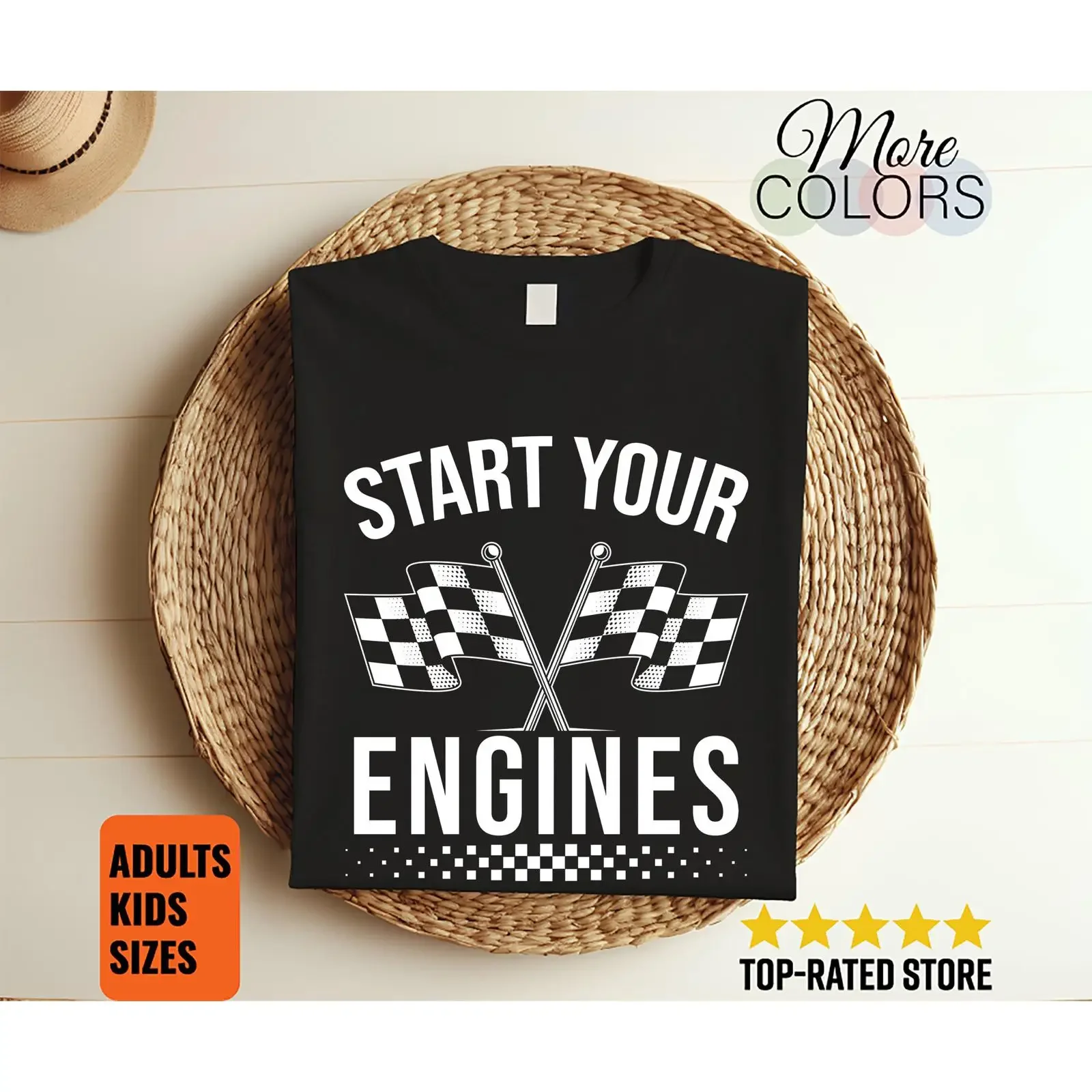 Start Your Engines Vintage Checkered Flag T Shirt Race Car Racing Lover  vintage Washed fashion Top For Everyday Wear