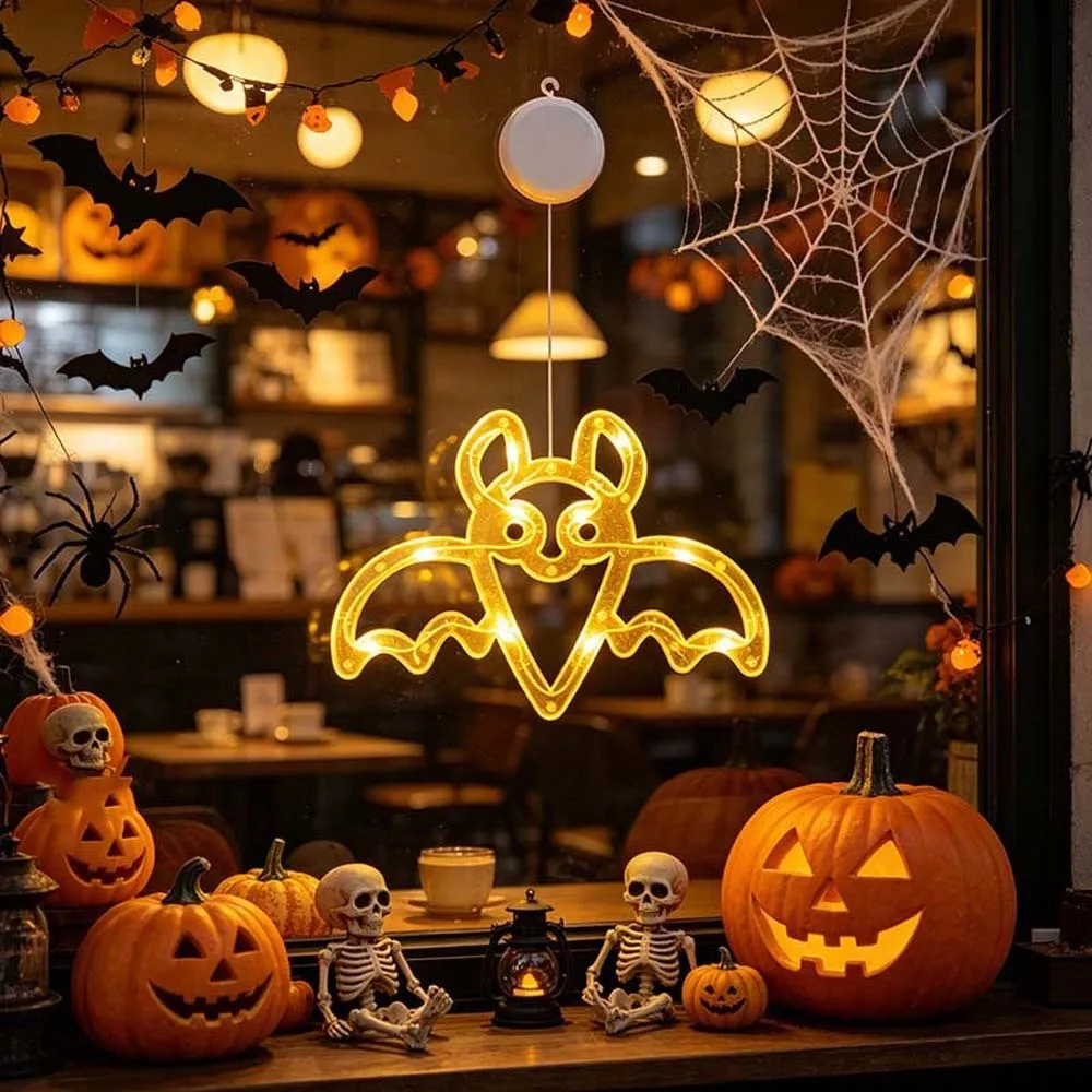 Battery-operated Halloween Suction Lights Plastic Waterproof Window Silhouette Lamp Glaring Cordless LED Glass Pendant