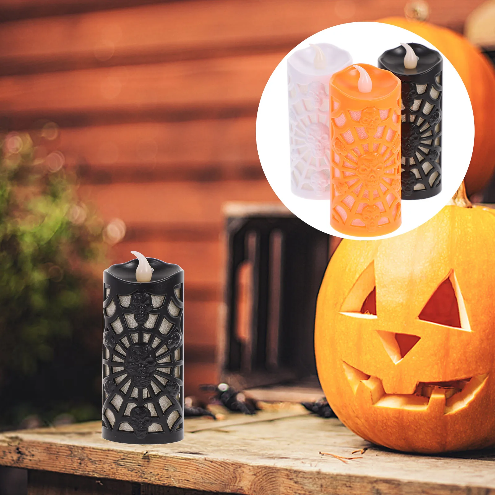 

3pcs Led Lamp Halloween Decor Spider Web Skull Colorful Gradient For Home Party Garden School Bar Decoration