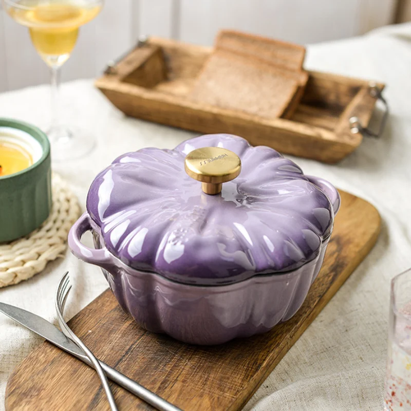 

Purple Pumpkin Dutch Oven Enameled Cast Iron Soup Pot With Lid Saucepan Casserole Kitchen Cooking Tools