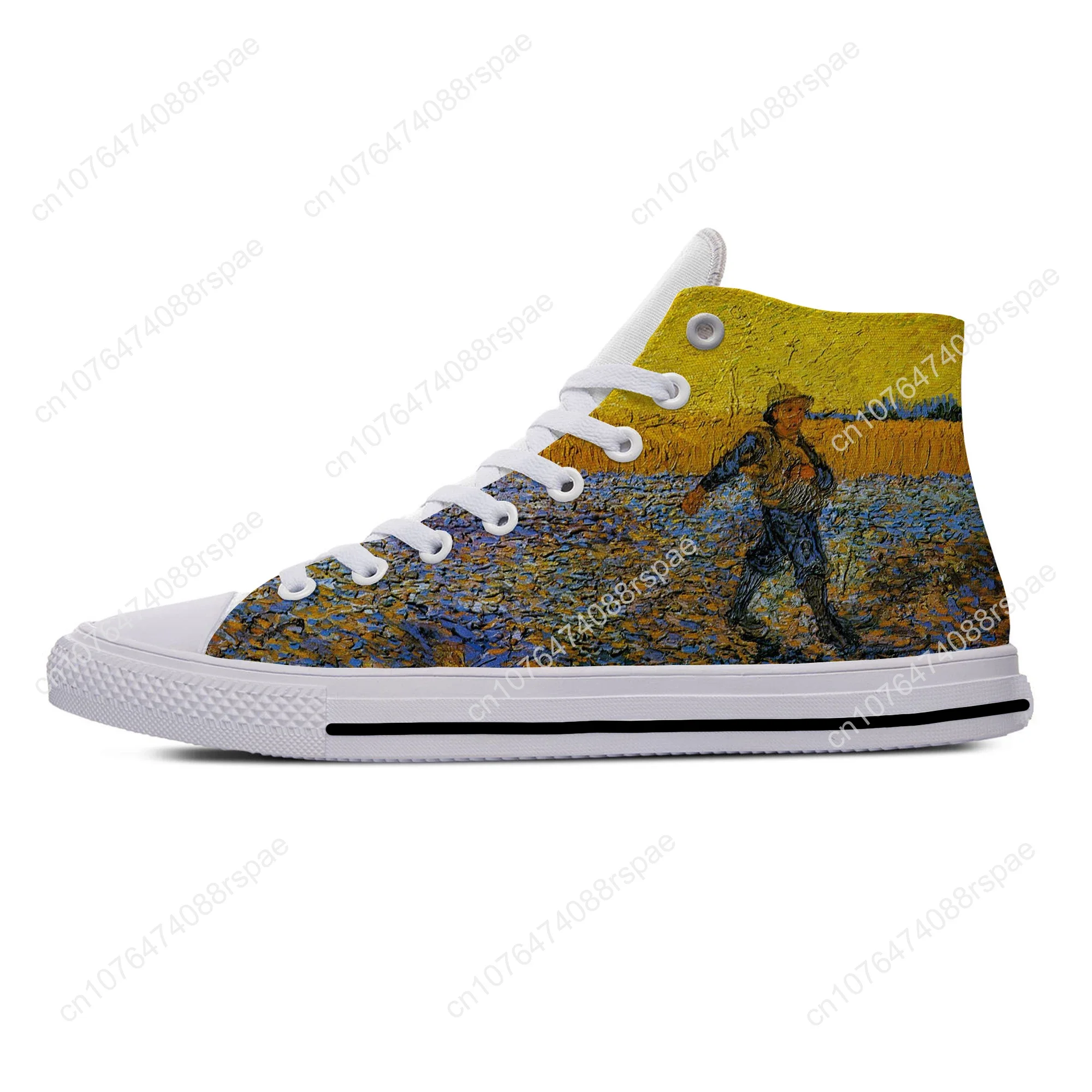 Van Gogh Olieverfschilderij Esthetische Sterrennacht Coole Casual Stoffen Schoenen Hoge Top Lichtgewicht Ademende 3d Print Dames Sneakers