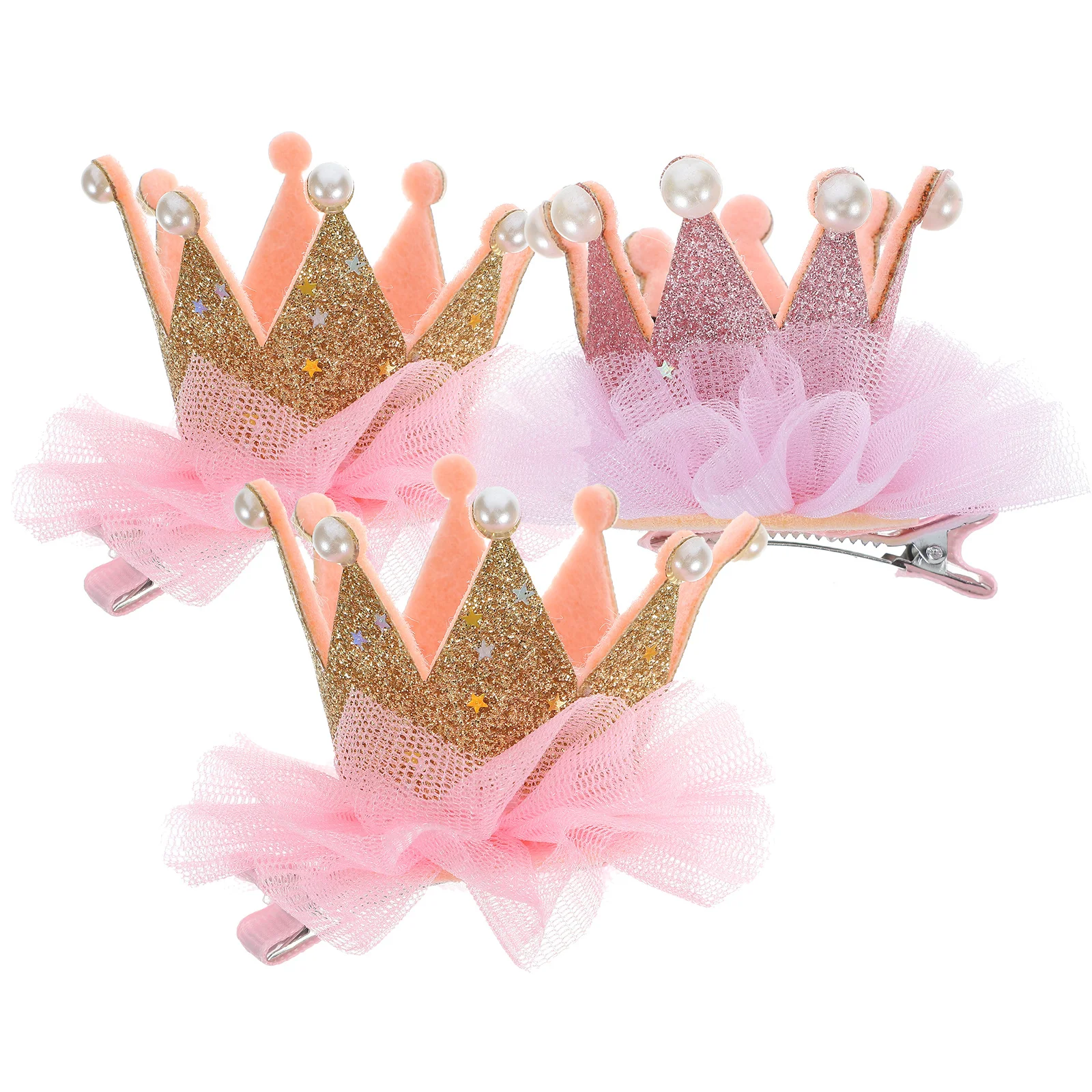 

3Pcs Pearl Crown Hairpins Elastic Flower Headwear for Baby Girls Toddlers Party Festival Daily Use Attractive Hair Accessories