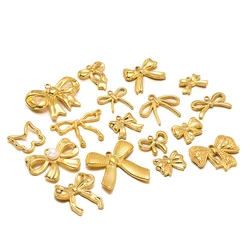 5pcs Bow Knot Charms Stainless Steel Gold Color Bow Pendants for DIY Girl Jewelry Earring Necklace Findings Bracelet Making Bulk
