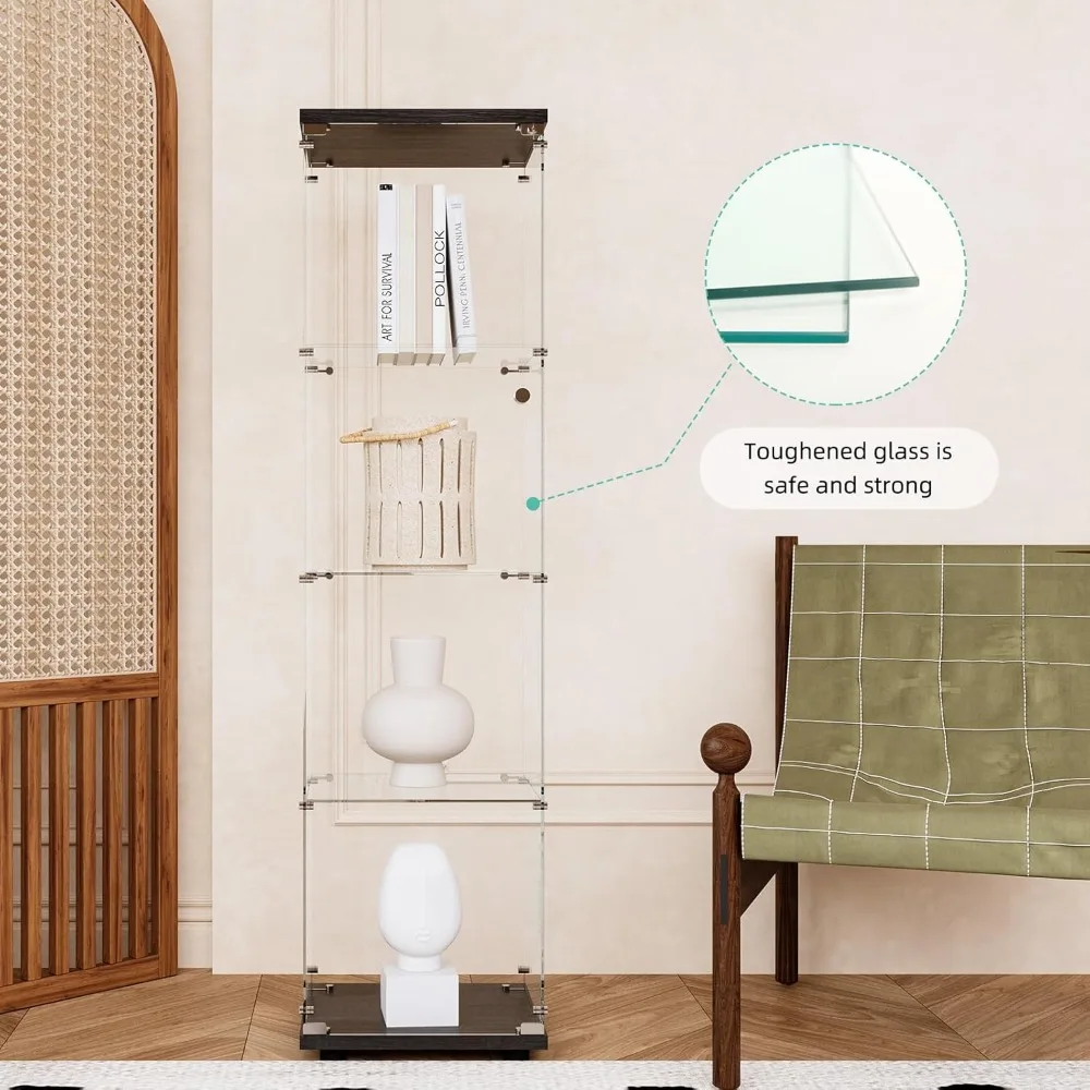 حافظة عرض زجاجية لخزانة التحف للمقتنيات مع الباب، 4 أرفف تعرض لغرفة المعيشة وغرفة النوم وحقيبة العرض