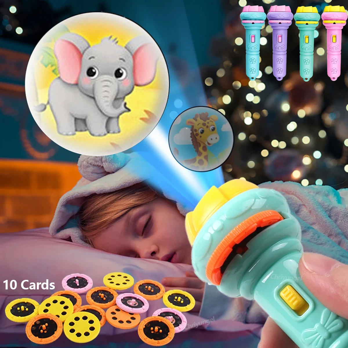 Kids Projector Torch with 10 Slides 80 Patterns Early Learning Toy Night Light Story Machine Gift for Toddler Boys Girls