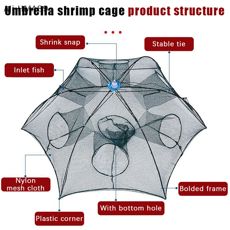 

4/6/8 Holes Automatic Fishing Net Zipper Design Foldable Shrimp Cage Nylon Fish Trap