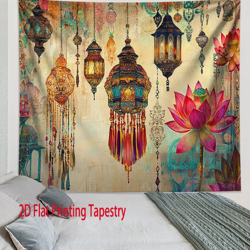 Boho Moroccan Tapestry Wall Hanging Boho Lantern Decor Ethnic Bohemian Macrame Art Print Large Size Indian Festival Home Decorat