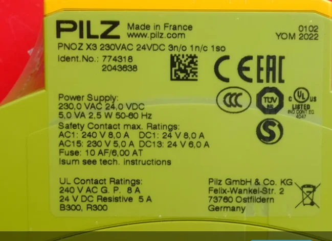 

Pilz 774318 PNOZ X3 230 В переменного тока 24 В постоянного тока 3 н/о Новый модуль безопасности