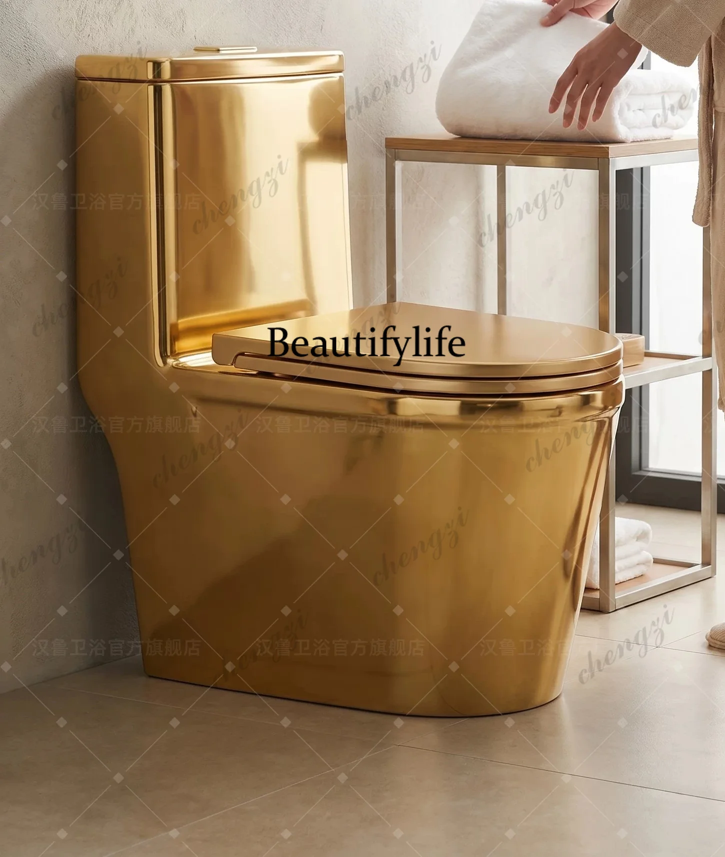 Golden small apartment toilet household bathroom siphon type slow-lowering cover deodorant one-piece toilet