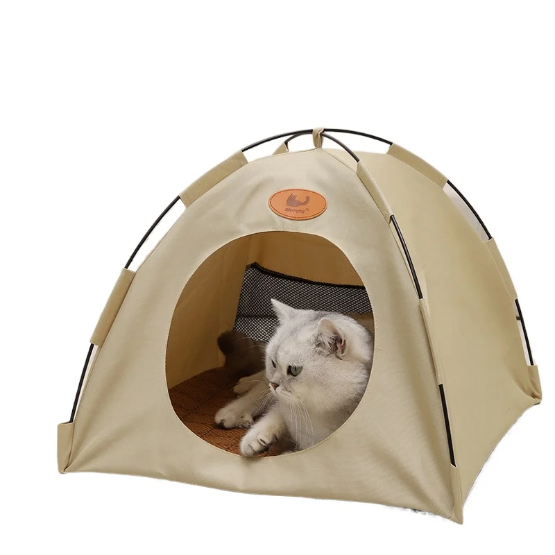 Pet tent, removable for washing, semi-enclosed, foldable, breathable, with a cool mat