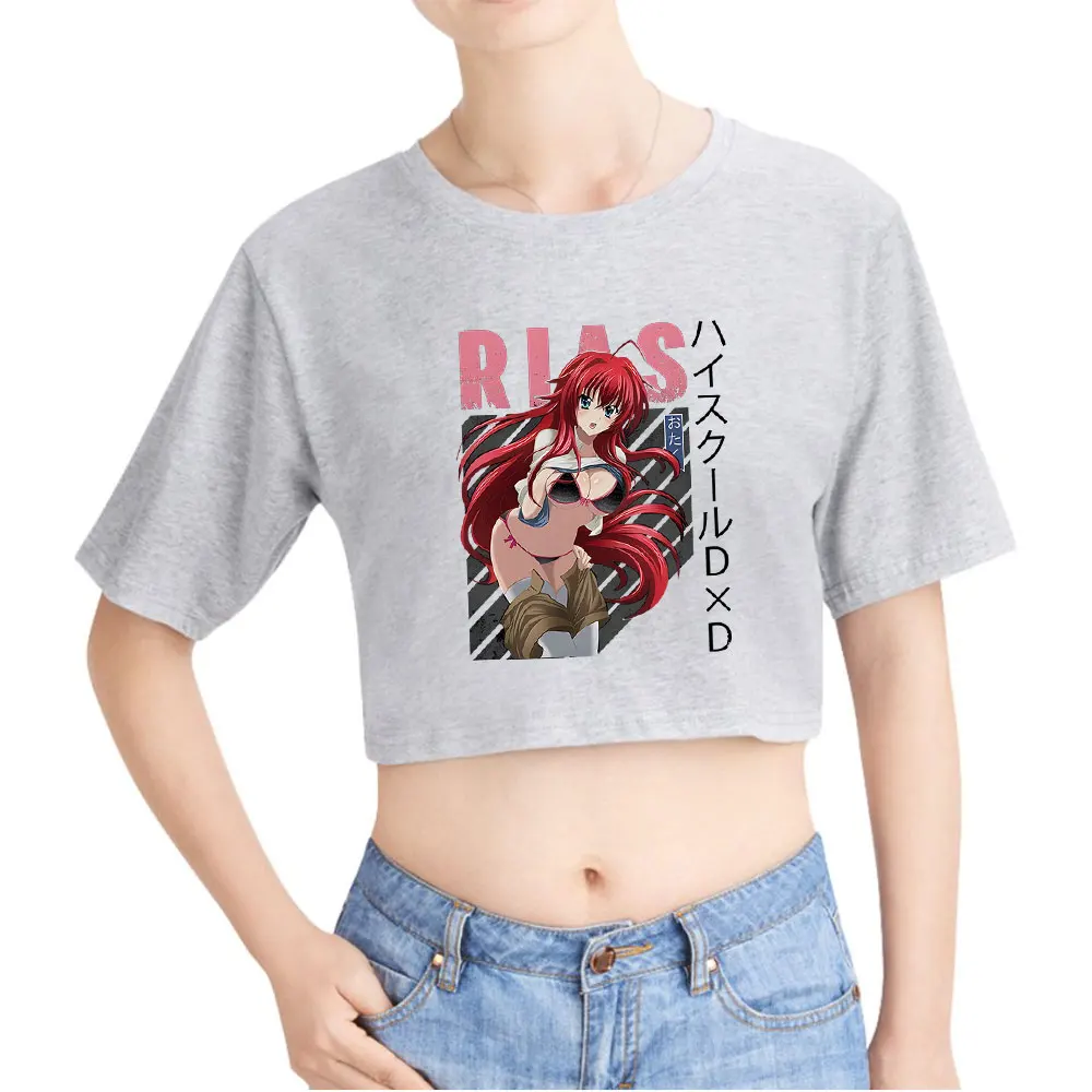 High School DxD Rias Gremory Vintage 90s Crop Top T-Shirt Fashion O-Neck Tops Oversize Tshirt Fashion Women Tee Blusa Y2k Top