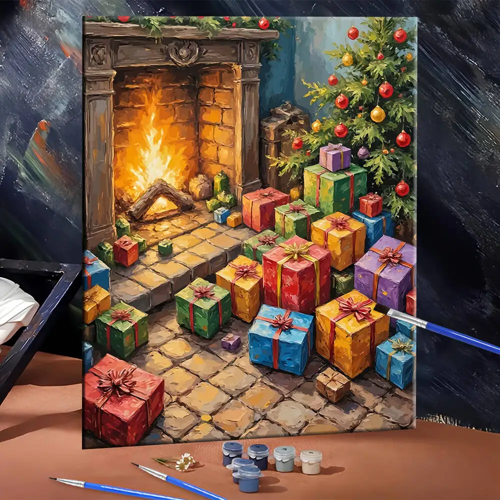 Ölgemälde nach Zahlen, Berglandschaft, DIY, digitale Malerei, Haus, Baum, Landschaft, Bild, Kunsthandwerk auf Leinwand, handgemaltes Geschenk