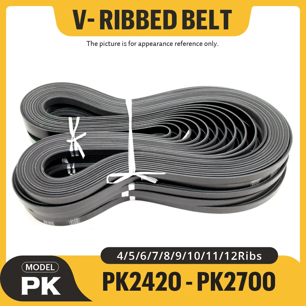 PK V-Ribbed Rubber Multi Wedge Belt Length=PK2420-PK2700 Ribs 4PK-12PK Suitable for Industrial Transmission Belts Free Shipping