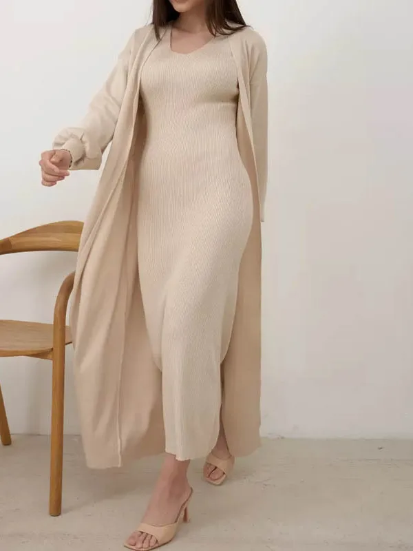 

Autumn Long Knitted Cardigan Sweater Jaet Women's Faion V-Ne Loose Fit Two-Piece Set European Sle Dr Ensemble