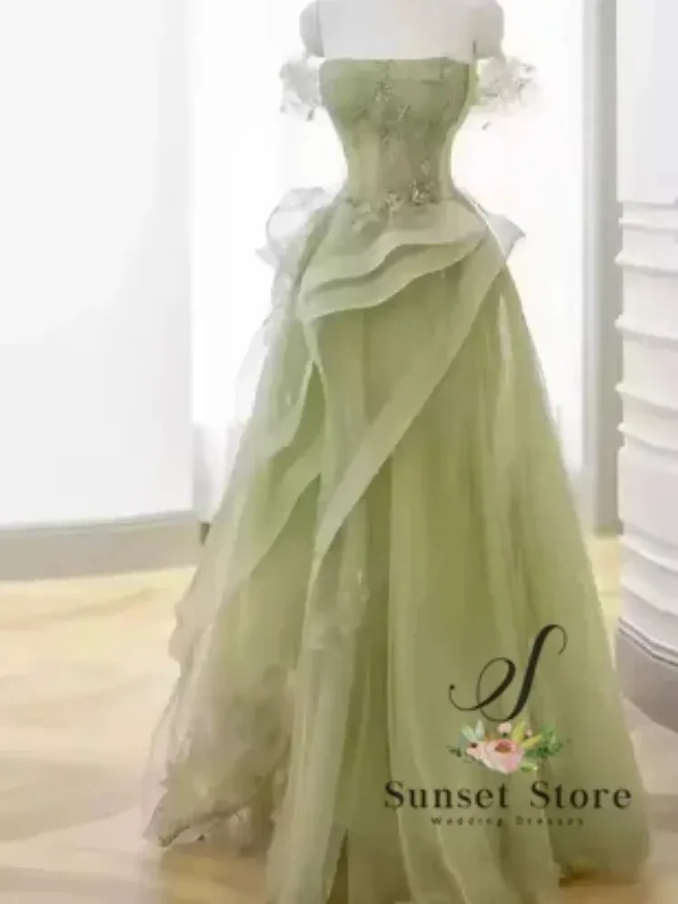 Customized  2026 Evening Dress Long Prom Gowns Strapless Hand made Flowers Pleats Tulle Party Dress view 3