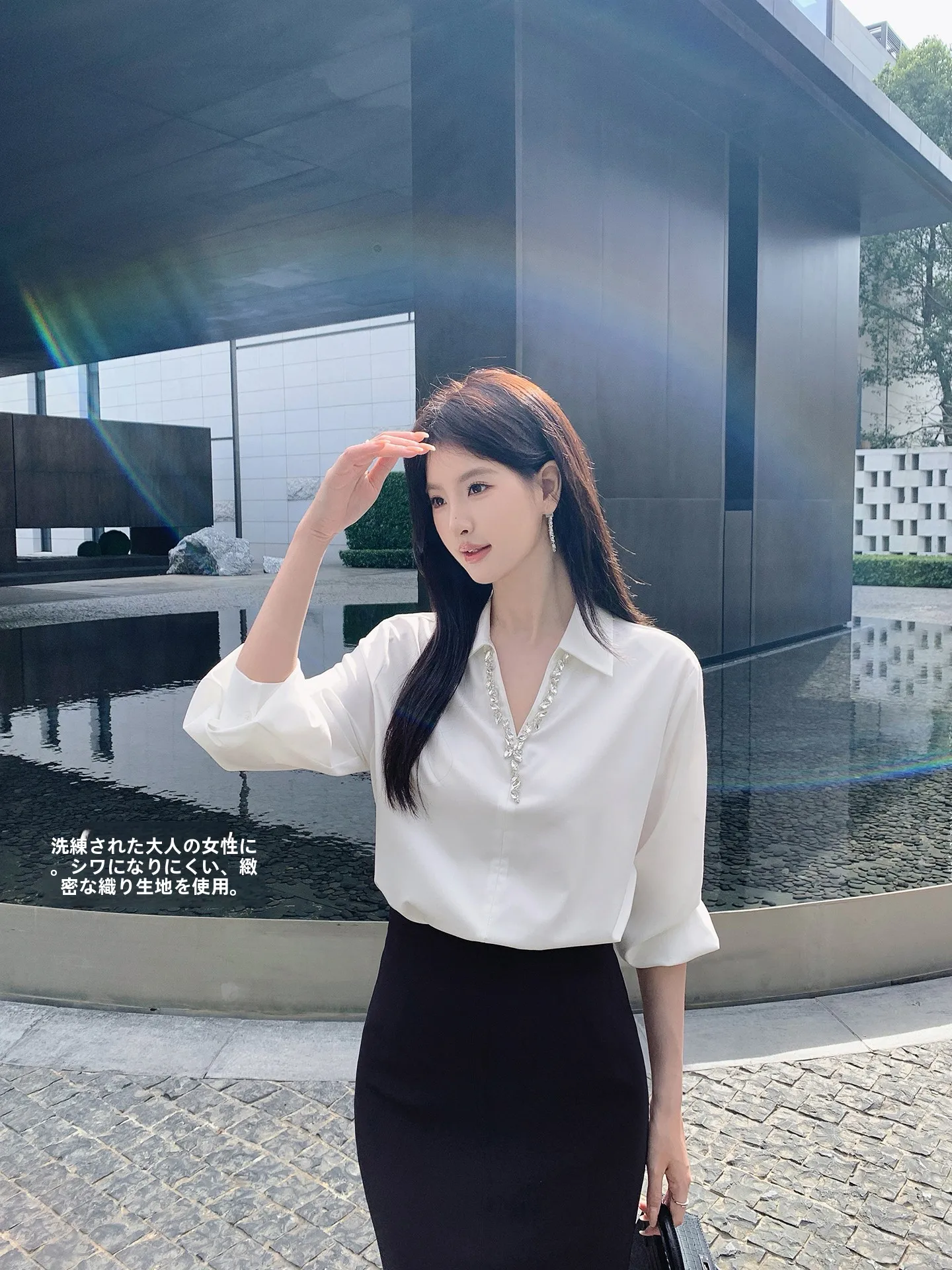 

Женская приталенная блузка Ms.Daoge с V-образным вырезом, белая, для офиса, премиум-класса, весенняя коллекция